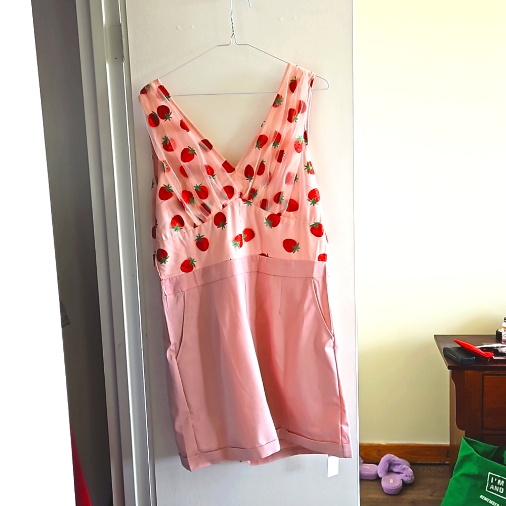 Strawberry Pink 1950s Patchwork Lace Romper